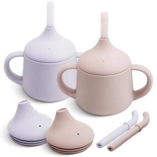 Moonkie Silicone Baby Sippy Cups | 3 Stages Training Cup Straw Cup for Infants Toddlers and Kid | 4 oz 2Pack - Image 1