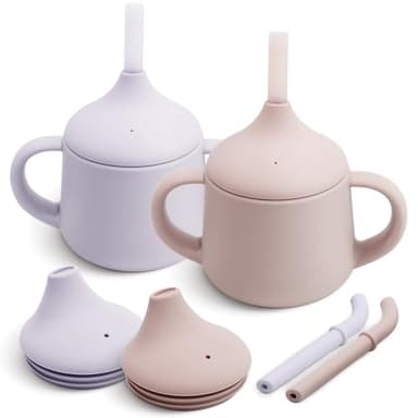Moonkie Silicone Baby Sippy Cups | 3 Stages Training Cup Straw Cup for Infants Toddlers and Kid | 4 oz 2Pack - Image 1