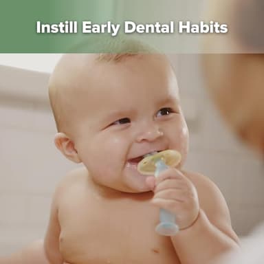haakaa 360° Baby Toothbrush with Suction Base - Gentle Cleaning for Toddler's Self-Brushing Training, Food-Grade Silicone, Adjustable Safety Shield - Blue (1 Piece) - Image 2