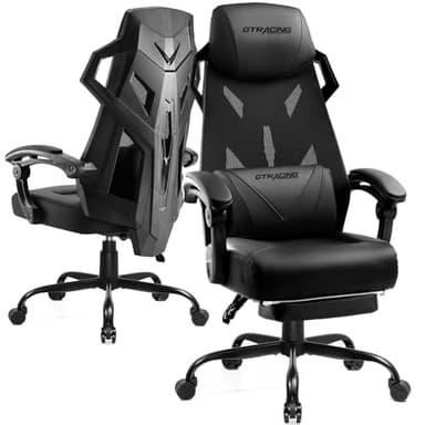 GTRACING Gaming Chair, Computer Chair with Mesh Back, Ergonomic Gaming Chair with Footrest, Reclining Gamer Chair with Adjustable Headrest and Lumbar Support for Gaming and Office (Black) - Image 1