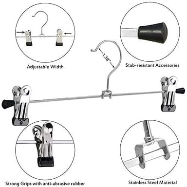 NORTHERN BROTHERS Pants Hangers with Clips Heavy Duty 20 Pack, Adjustable Metal Pants Hanger, Skirt Hangers with Clips Space Saving Hangers for Jeans - Image 3