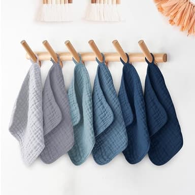 Ease Cubs 12 Pack Muslin Washcloths for Baby - 100% Cotton Baby Wash Cloths for or Baby Face Body Comfy and Soft for Newborn Infants Kids Girls and Boys - 12"x12" - Slate, Grey and Navy Series - Image 3