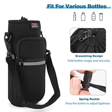 Nuovoware Water Bottle Carrier Bag, 25oz/32oz Bottle Pouch Holder, Adjustable Shoulder Hand Strap 2 Pocket Sling Neoprene Sleeve Sports Accessories for Hiking Travelling Camping, Black - Image 7