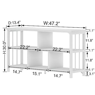 IBF White Wood Bookshelf, Industrial Horizontal Cubby Book Shelf, Low Open Shelf Bookcase for Office Living Room, Modern Short Wide 5 Cube Storage Organizer for Books Display Bedroom, White Oak, 47 In - Image 2