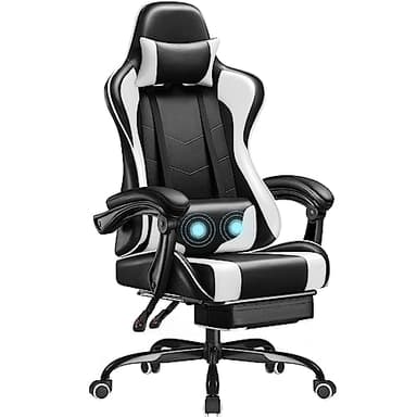 Homall Gaming Chair, Video Game Chair with Footrest and Massage Lumbar Support, Ergonomic Computer Chair Height Adjustable with Swivel Seat and Headrest (White) - Image 1