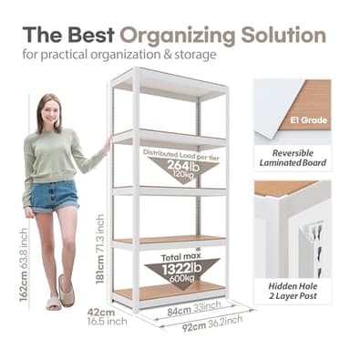 HOMEDANT House 5-Tier Laminated Metal Shelving Unit Adjustable Storage Utility Rack Heavy Duty Shelves Organization Multipurpose Shelf Kitchen Garage Pantry Closet 1Pack - Image 2