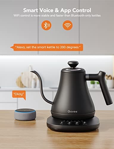 Govee Smart Electric Kettle, WiFi Variable Temperature Gooseneck Pour Over Kettle and Tea Kettle, Alexa Control, 1200W Quick Heating, 100% Stainless Steel, 0.8L, Matte Black - Image 9
