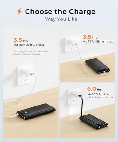 JOYFAR Portable-Charger-Power-Bank Travel Essentials Battery Pack USB C 10000mAh Built in Cable 22.5W Phone Fast Charging Powerbank Compatible with iPhone 16 15 14 13 12 11 iPad Samsung Google (Black) - Image 7