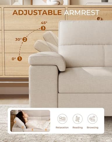 Upvilla 88.97" Modern Couches for Living Room, Deep Seat Sofa with 8”Cushion, Comfy 2-Seater Chenille Loveseat Sofa with Convertible Armrest, Removable Sofa Cover, High Leg (Beige) - Image 5