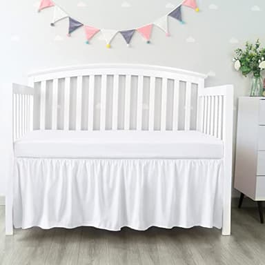Crib Bed Skirt 28” x 52” with 14” Drop Pleated Dust Ruffle for Baby Boys Girls Elastic Adjustable Fit Toddler Bedskirt Easy On/Off Soft Nursery Standard Crib Bedding Skirts Solid White Crib Skirt - Image 1