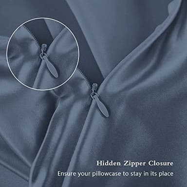Silk Pillow Cases 2 Pack, Mulberry Silk Pillowcases Standard Set of 2, Soft, Smooth, Anti Acne, Beauty Sleep, Both Sides Natural Silk Satin Pillow Cases for Women 2 Pack with Zipper for Gift, Ash Blue - Image 3