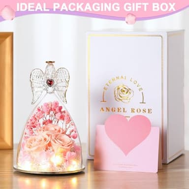 Tiaronics Mothers Day Rose Gifts for Women, Large Angel Figurines with Real Roses, Preserved Real Flower Rose for Her, Champagne - Image 6
