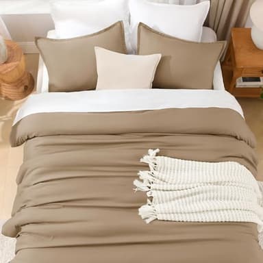 Litanika Comforters Taupe Super King Size, 3 Pieces Lightweight Solid Bedding Set & Collections, All Season Fluffy Bed Set (120x120In Comforter & 2 Pillowcases) - Image 8