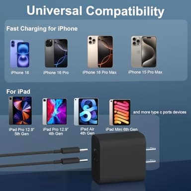 Fast Charger for 15 16 17 Pro Max, 10FT Long USB C to C Charging Cable Cord & 20W Dual Port USB C Fast Charger Block for Phone 17 16 15 Pro Max/17 16 15/15 Plus,Pad Pro 12.9"/11", Android Phone - Image 3