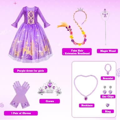 Meland Princess Dress Up for Girls 3-8, Dress Up Clothes for Girls Halloween Costumes Birthday Gift for Toddler Girls - Image 4
