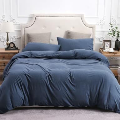 PURE ERA Jersey Knit Duvet Cover Set 100% T-Shirt Cotton Super Soft Comfy 2pc Bedding Set with Zipper Closure (Heather Navy Blue,Twin) - Image 6