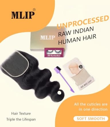 Mlip 5x5 HD Lace Closure Body Wave, 0.10mm Ultra Thin Invisible Swiss Lace, Skinlike Real HD Lace Melt into Skin Perfectly, Pre-plucked Natural Hairline, Raw Indian Human Hair 20 Inches - Image 6