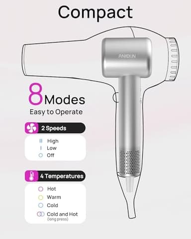 Hair Dryer, High-Speed Ionic Low Noise Blow Dryer for Fast Drying, Birthday Christmas Gifts for Women Men Mom Dad, Thermo-Control Quiet Compact Hair Blow Dryer for Travel Salon, Silver - Image 6
