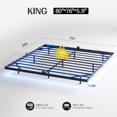 Liians King Size Floating Bed Frame with Smart LED Lights and USB Charging Station, Modern Sturdy Metal Platform, Noise Free, No Box Spring Needed Easy Assembly - Image 2