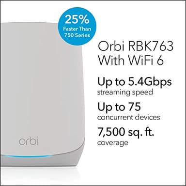 Netgear Orbi RBK763-100NAR AX5400 Tri-band WiFi 6 Mesh System, 5.4Gbps, Router and 2 Satellites (Renewed) - Image 3