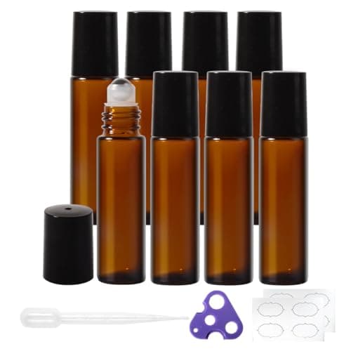 StellaCare Roller Bottles for Essential Oils,10ml Empty Glass Perfume Bottle with Stainless Steel Roller Balls, Opener,Droppers,Labels,8 pack Roll on Bottles - Image 1