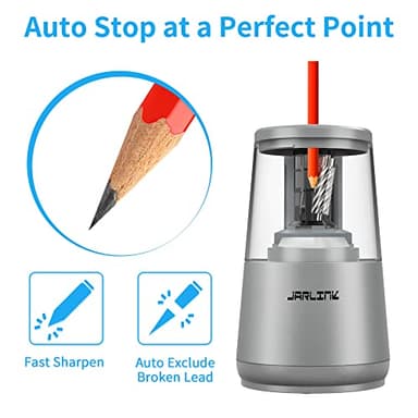 JARLINK Electric Pencil Sharpener, Heavy-Duty Helical Blade to Fast Sharpen, Auto Stop for No.2/Colored Pencils(6-8mm), AC Adapter/Battery Operated in School Classroom/Office/Home (Gray) - Image 3