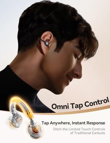 JOYROOM OE3 Clip-On Earbuds, Wireless Open Ear Earbuds Headphones with Auto L-R Recognition, Omni Tap Control, Immersive Sound, and Ultra-Light 4.9g Fit, Comfortable for Workouts and Daily Use(Black) - Image 5