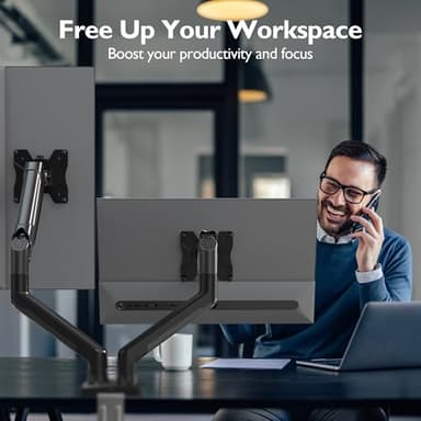 BONTEC Monitor Arm Desk Mount, Gas Spring Monitor Stand, Adjustable Full Motion VESA with C Clamp & Grommet Base, Supports 6.6-19.8lbs LCD/LED Tilt, Swivel, Rotation (Dual Arms, 13-32 Inch) - Image 6