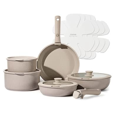 CAROTE 15pcs Pots and Pans Set, Nonstick Cookware Set Detachable Handle, Induction Kitchen Cookware Sets Non Stick with Removable Handle, RV Cookware Set, Oven Safe, Taupe - Image 1