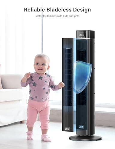 JRD Tower Fan, 90° Oscillating Fans with Remote, 40'' Quiet Cooling Fan with 3 Speeds,4 Modes,12H Timer, LED Display, 27ft/s Velocity, Bladeless Standing Fan Floor Fan for Bedroom Home Office Indoor - Image 5