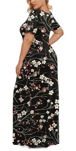 LONGYUAN Woman Plus Size Maxi Dress Casual Short Sleeve Wedding Long Dresses with Pockets Fl, 5XL - Image 3