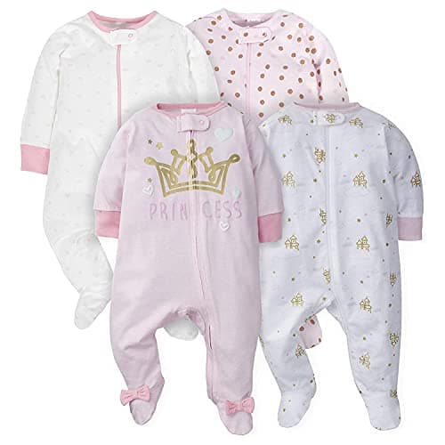Gerber Baby Girls 4 Pack Sleep 'N Play Footie Assorted colors 0-3 Months, Castle - Image 1