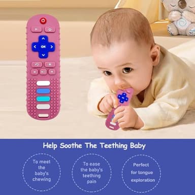 ROBBEAR Baby Teething Toys, Food Grade Silicone Teether for Babies 3 6 12 18 Months, TV Remote Shape Toddlers Chew Toys, Freezer BPA Free (Pink RC) - Image 5