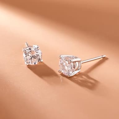Amazon Essentials Platinum Plated Sterling Silver Round Cut Cubic Zirconia Stud Earrings (6.5mm) - Image 5