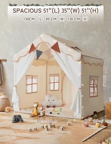 Besrey Kids Play Tent 2 in 1 with Padded Mat and Lights, Large Kids Playhouse with 2 Doors & 4 Windows, Indoor & Outdoor, Christmas Toddler Tent, 51" x35" x 51" - Image 5