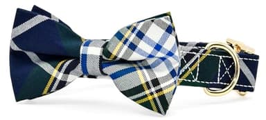 Kamercy Dog Collar with Bow Tie Set, Green, White and Yellow Color Weave Plaid - Image 8