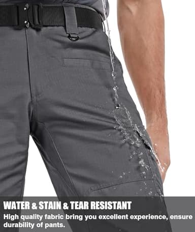 Zoofly Mens Hiking Pants with Pockets Water Proof Cargo Work Pants for Men Ripstop Army Cargo Pants Elastic Waist Grey 32W*32L - Image 3