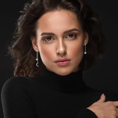 925 Sterling Silver Moon Star Earrings for Women Crescent Dangle with Cubic Zirconia Celestial Jewelry for Wedding - Image 2