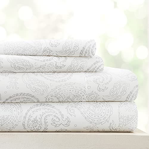 Linen Market Double-Brushed Patterned Microfiber Queen Sheet Set 4 Piece – Oeko-TEX Certified Ultra Soft & Wrinkle-Free - 16" Deep Pocket Sheets - Easy Care Queen Size - Coarse Paisley Light Gray - Image 1