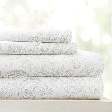 Linen Market Double-Brushed Patterned Microfiber Queen Sheet Set 4 Piece – Oeko-TEX Certified Ultra Soft & Wrinkle-Free - 16" Deep Pocket Sheets - Easy Care Queen Size - Coarse Paisley Light Gray - Image 1