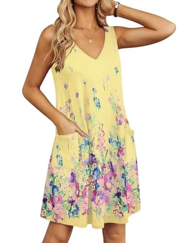 Ekouaer Women's Nightgown Sleeveless Nightshirt V Neck Chemise Soft Print Night Dress Sleepwear with Pockets - Image 6