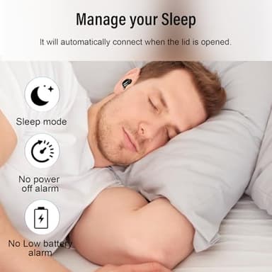 DUSONLAP Sleep Earbuds Bluetooth 5.4 in Ear Light-Weight Headphones, Mini Sleep Headphones Small Design for Side Sleepers, 47H Playtime with Charging Case, Clear Calls Earphones, Black - Image 4
