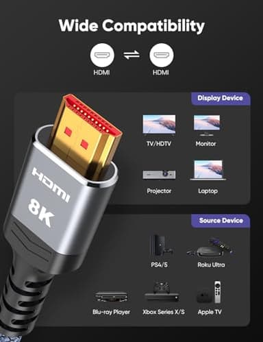 10K 8K HDMI 2.1 Cable 2-Pack 6.6FT, Highwings Certified 48Gbps Ultra High Speed Slim HDMI Cord,Support 4K@120Hz 8K@60Hz, HDCP 2.2&2.3, Dynamic HDR,eARC,DTS:X, Compatible with Roku TV/HDTV/PS5/Blu-ray - Image 7