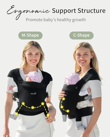 GROWNSY Baby Carrier Newborn to Toddler, Cozy Baby Wraps Carrier, Ergonomic Baby Carrier with Head Support, Black - Image 5