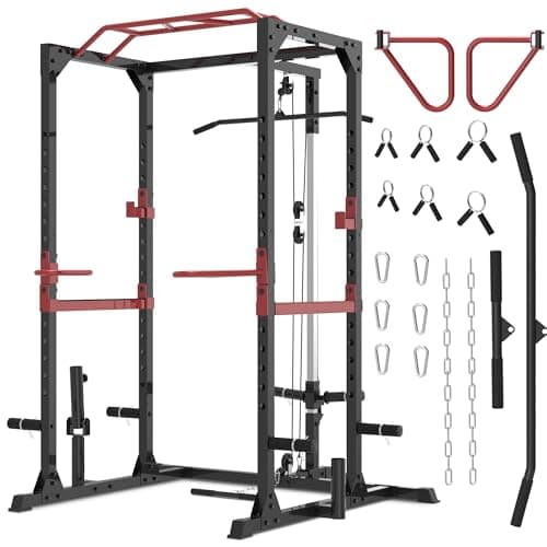 Fitness Reality XLT Squat Rack with LAT Pulldown, Landmine, Weight Horn Attachments , Barbell Holder - Image 1