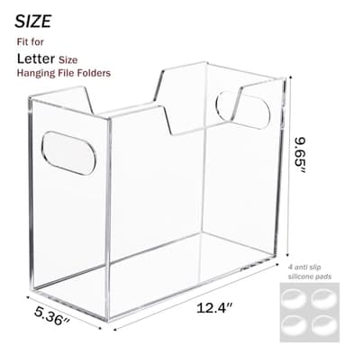 Aphbrada Acrylic Hanging File Folder Organizer Box, Clear File Storage Organizer Desktop Filing Box with Handles for Letter Size/A4, Portable Folder Holder for Office, Home, School - Image 2