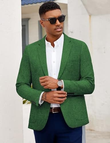 COOFANDY Men Linen Summer Blazer Stylish Regular Fit Linen Sportcoat Business Work Suit Jacket Green - Image 2