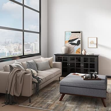 SIMPLIHOME Owen 36 inch Wide Mid Century Modern Square Coffee Table Storage Ottoman in Slate Grey Linen Look Fabric, Assembled, for the Living Room, Entryway and Family Room - Image 2