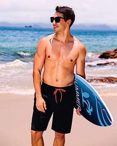 difficort Mens Swim Trunks Quick Dry Bathing Suit 9 inch Inseam Board Shorts with Compression Liner and Zipper Pocket,Black,2X-Large - Image 2