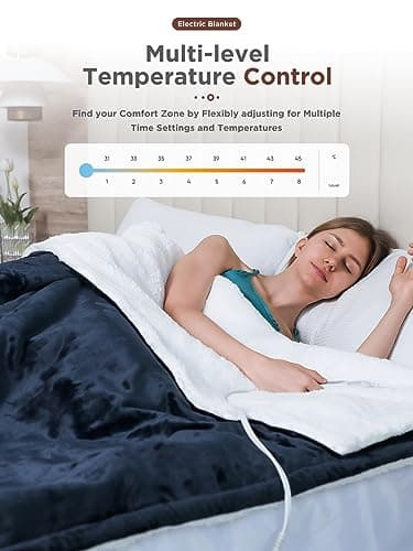 Electric Blanket Heated Throw,Double-Sided Flannel&Sherpa Electric Throw with1-9 hrs Timer Auto-Off & 8 Heating Levels,ETL Certification,Machine Washable,Heated Protection Ultra Soft Warm - Image 4